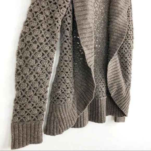 Vince Brown Knit Crochet Wool Blend Long Sleeve Cardigan Sweater - Picture 5 of 6